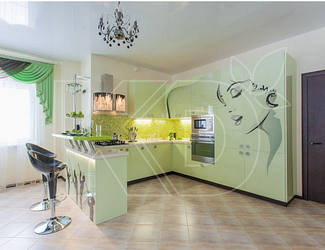 дизайн кухни в бело-зеленых тонах