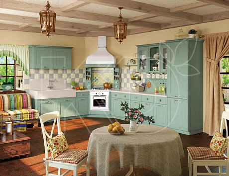 Угловые кухни оливкового цвета