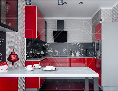 дизайн красно-белой кухни, дизайн кухни в красно-белых тонах
